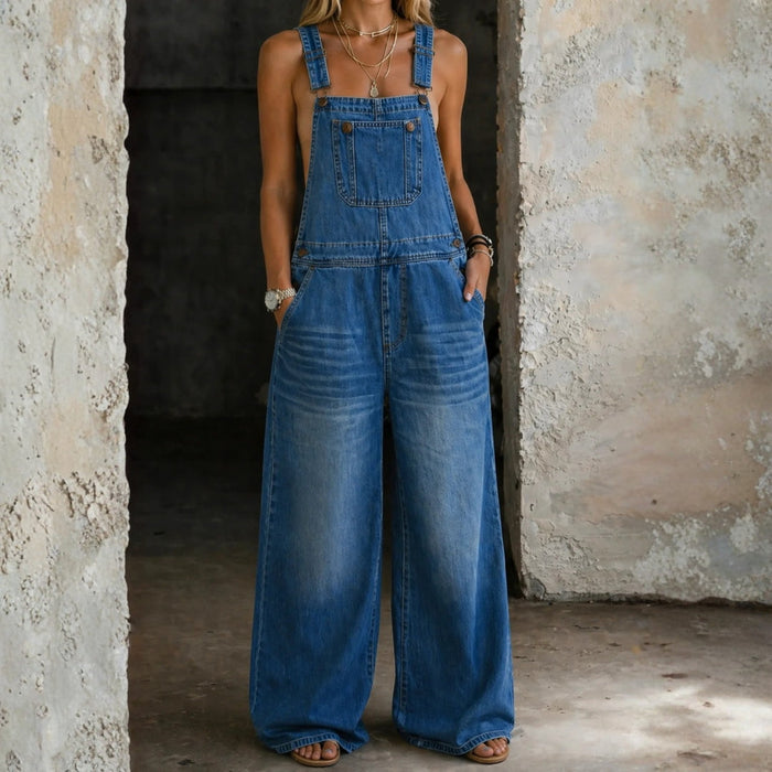 Salopette en Jean à Taille Élastiquée