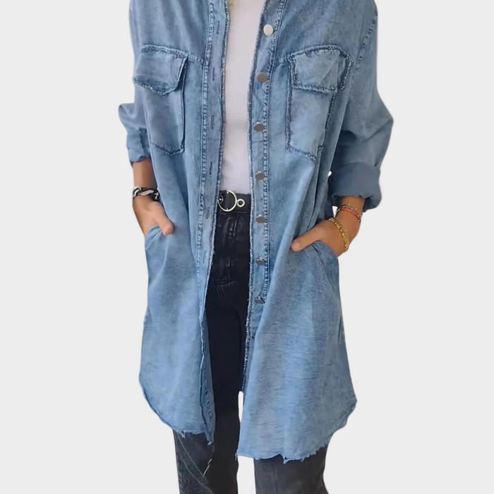 Robe Chemise en Jean à Manches Longues