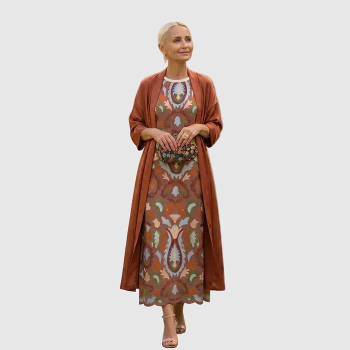 Daniela | Robe longue fleurie avec gilet assorti