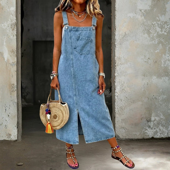 Robe en Jean à Bretelles Coupe Décontractée