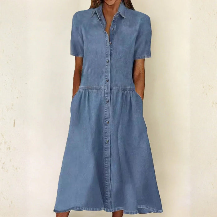 Robe en Jean à Manches Courtes Coupe Décontractée