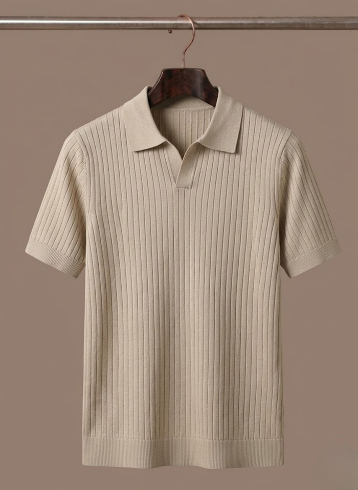 Men's Ribbed Knit Polo Shirt – Lightweight Summer Casual | Areleon