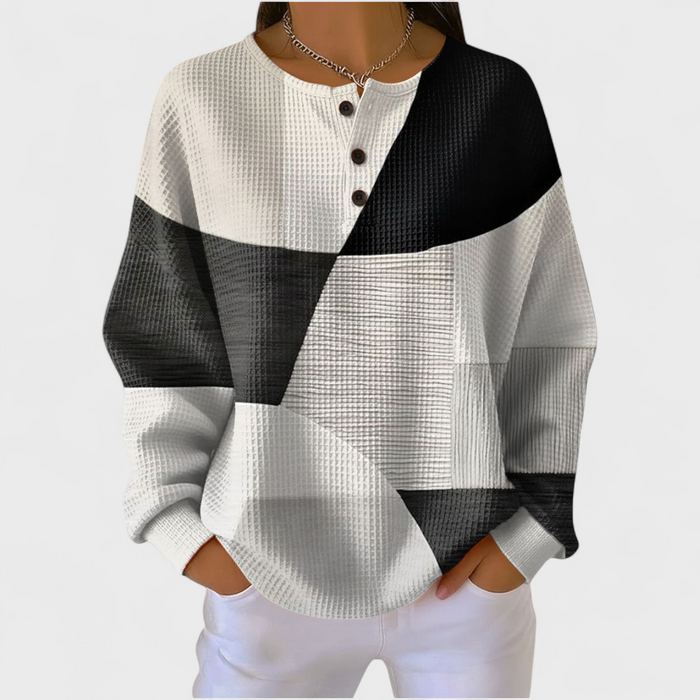 Pull Gaufré Colorblock Noir et Blanc