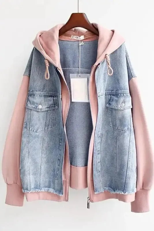 Veste en Jean Bicolore à Capuche