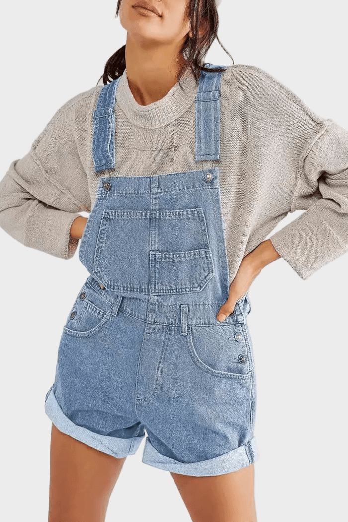 Short Salopette en Jean à Grande Poche