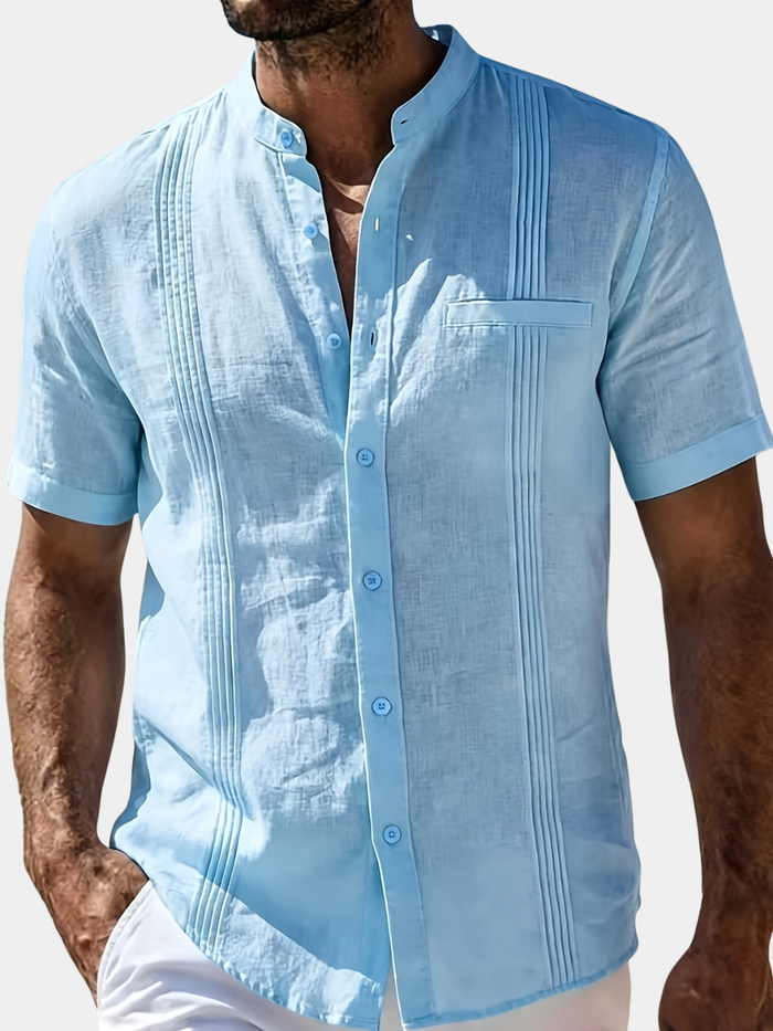 LINEN BLEND STAND COLLAR SHIRT FOR MEN