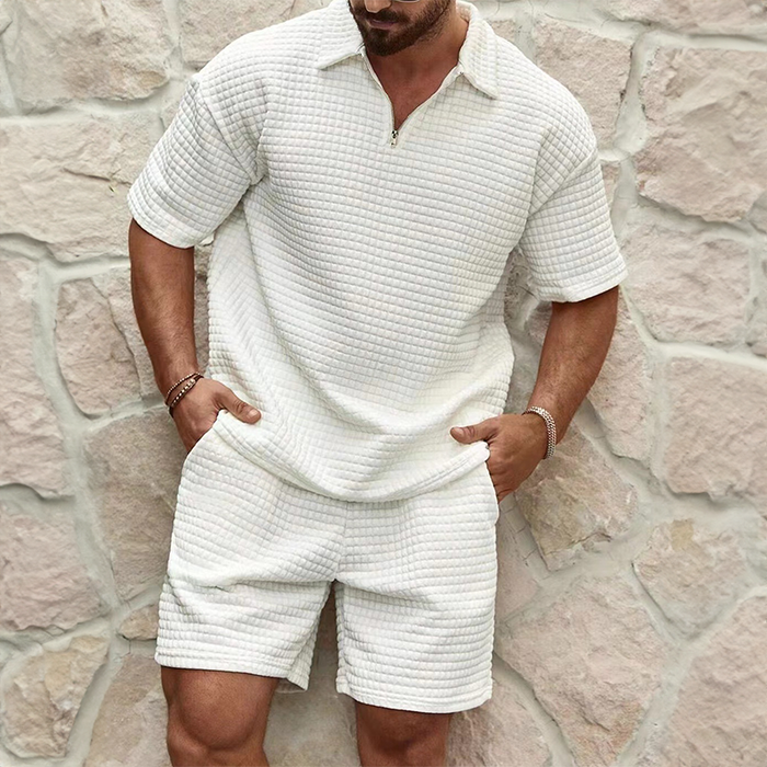 Waffle Zip Polo & Shorts Set