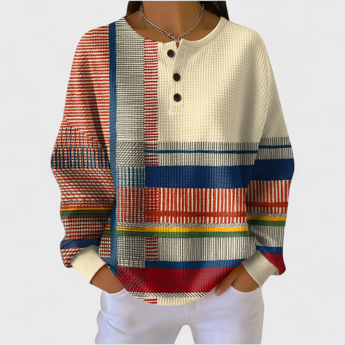 Pull Gaufré Imprimé Tartan Multicolore