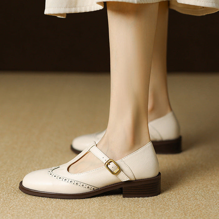 Mary Janes Plates en Cuir Bride Fine