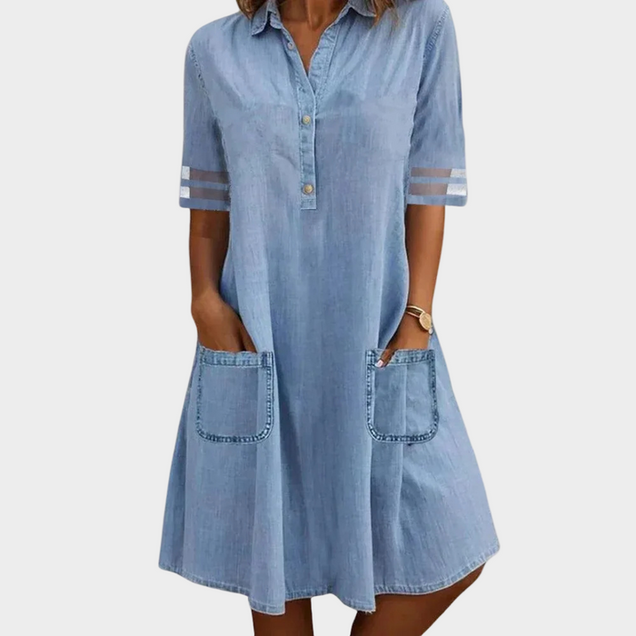 Robe en Jean Légère à Col Boutonné