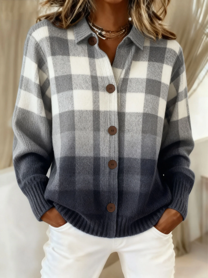 Cardigan Ombré à Carreaux Gris