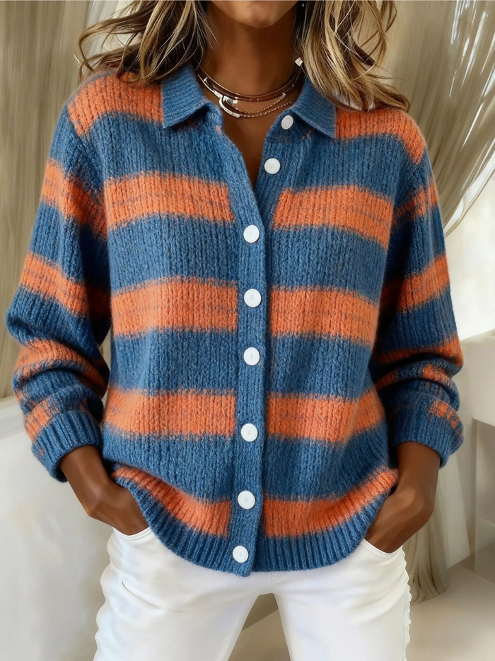 Cardigan à Carreaux Bleu et Orange