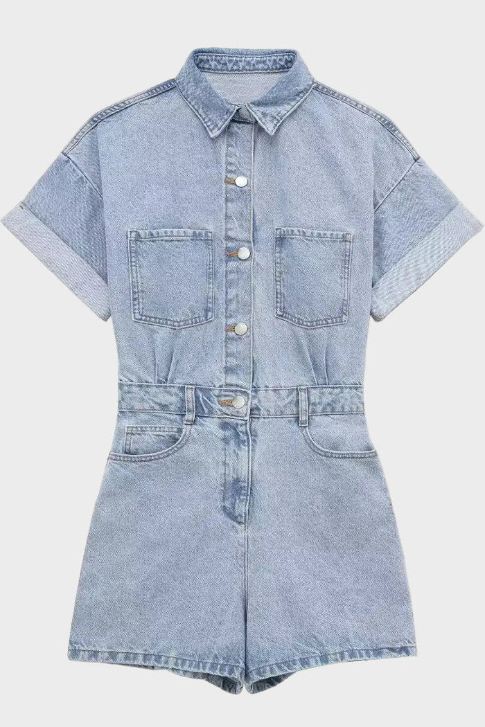Short Salopette en Jean Structuré