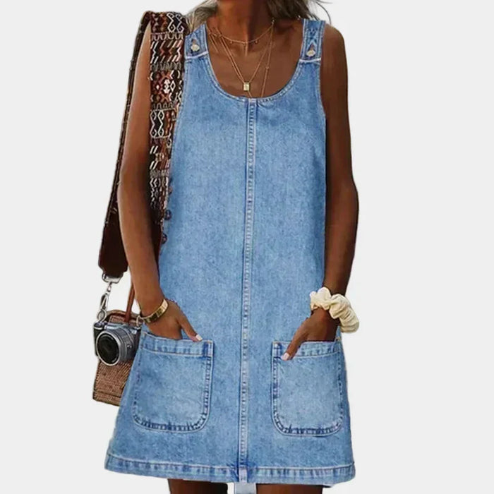 Robe en Jean Sans Manches à Poches