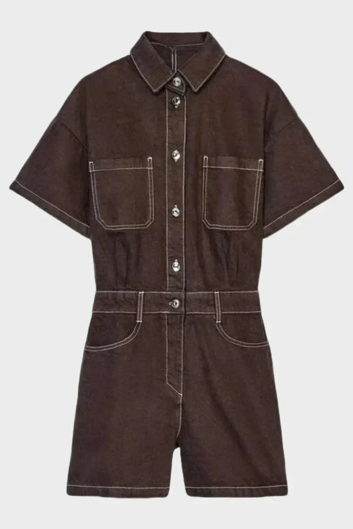 Short Salopette en Jean Boutonné