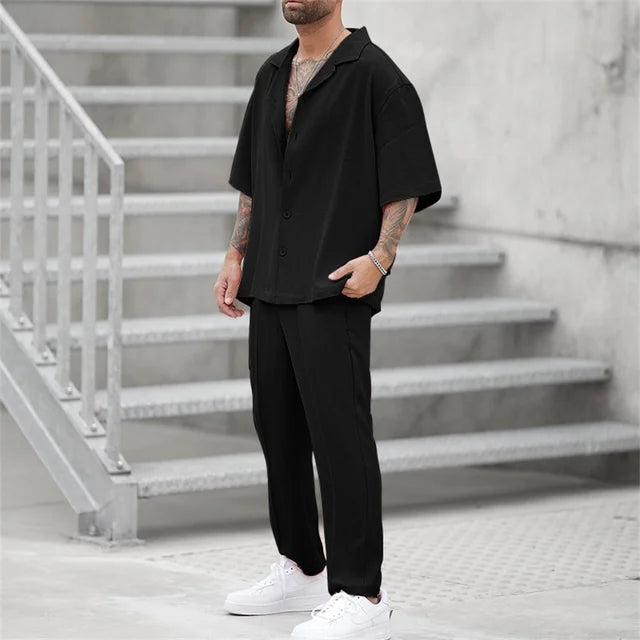 Men's Summer Set | Oversized Short Sleeve Shirt & Linen Trousers