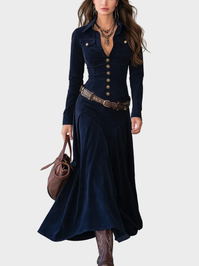 Iwona | Robe longue en suédine ceinturée