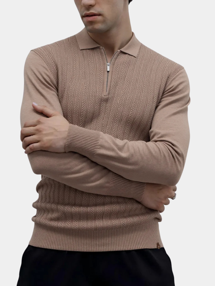 TEXTURED ZIPPER POLO FOR MEN