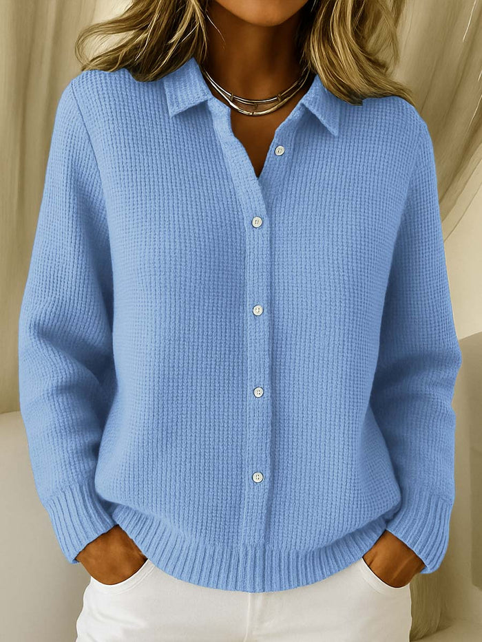 Cardigan Uni Bleu Ciel à Col Chemise