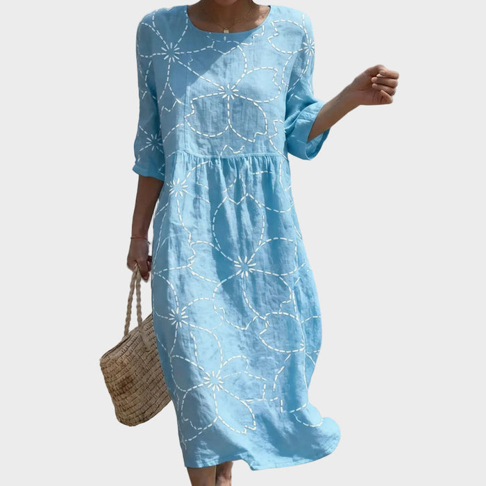 Joana | Robe longue col rond à imprimé fleuri