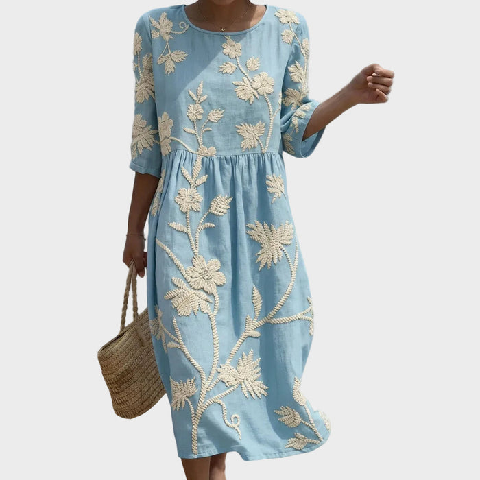 Cátia | Robe midi à imprimé végétal et fleuri