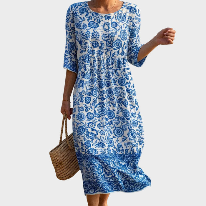 Liana | Robe longue col rond à imprimé fleuri