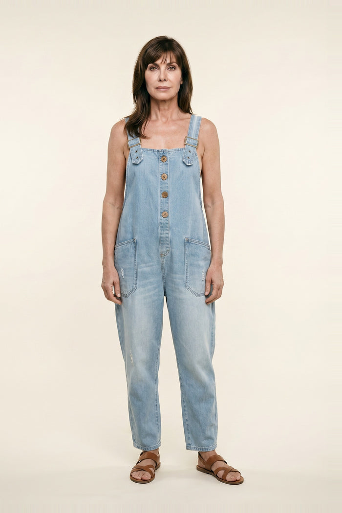 Salopette vintage en coton doux effet denim