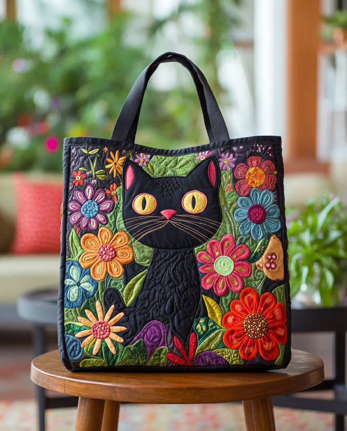 Sac Artisanal Matelassé - Chat Noir Enchanté