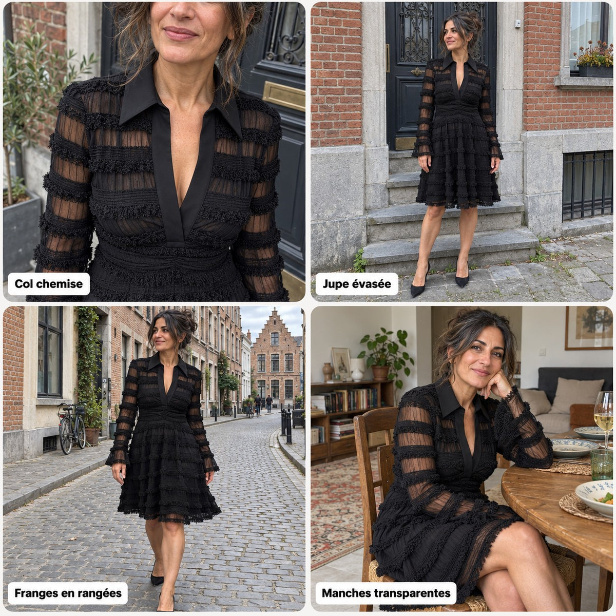 Jeannine | Robe évasée à col chemise et franges