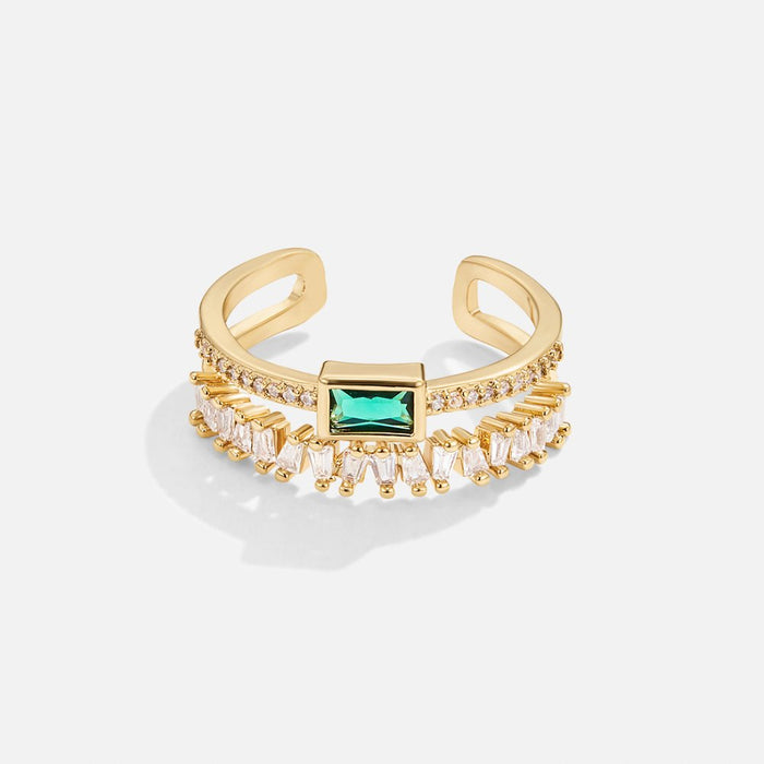 Bague plaquée or avec accents vert émeraude
