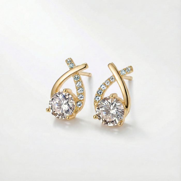 Boucles d’oreilles en or avec croix et oxydes de zirconium