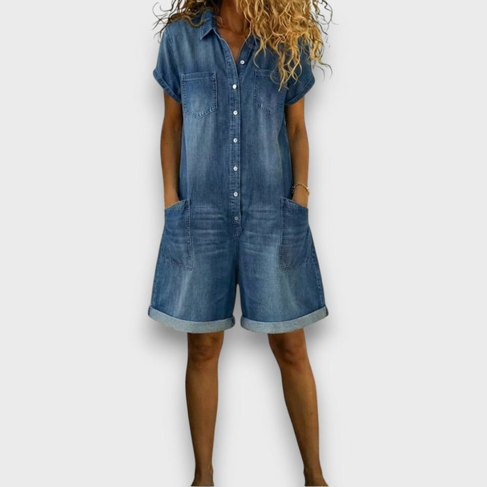 Combi-Short en Jean Boutonnée à Manches Courtes