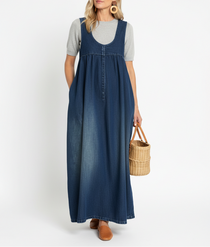 Robe Longue en Jean Vintage à Bretelles