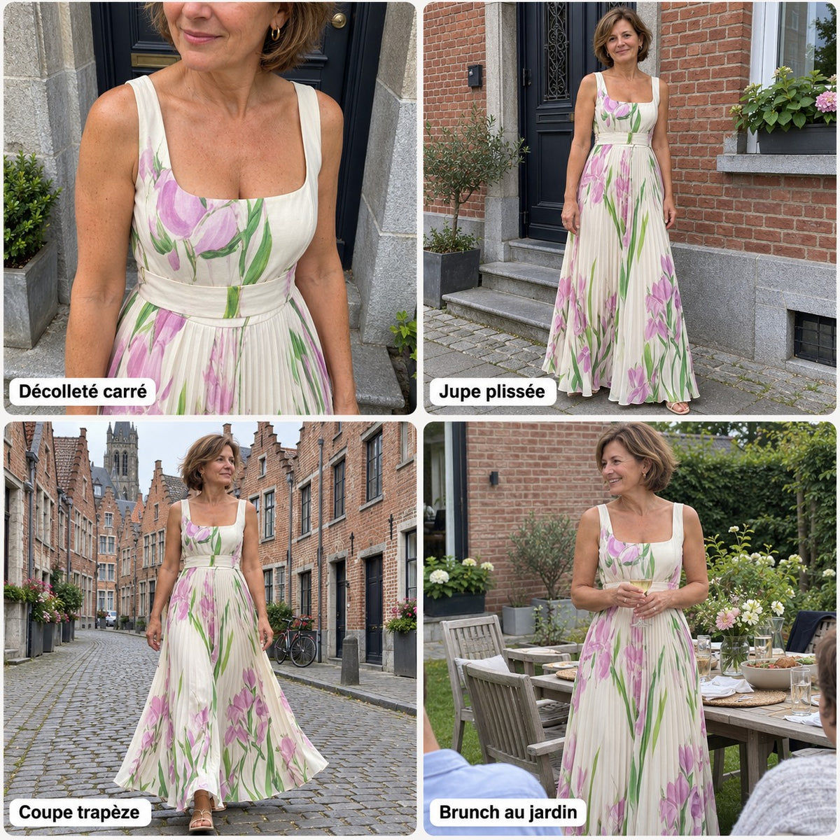 Pénélope | Robe longue plissée à décolleté carré