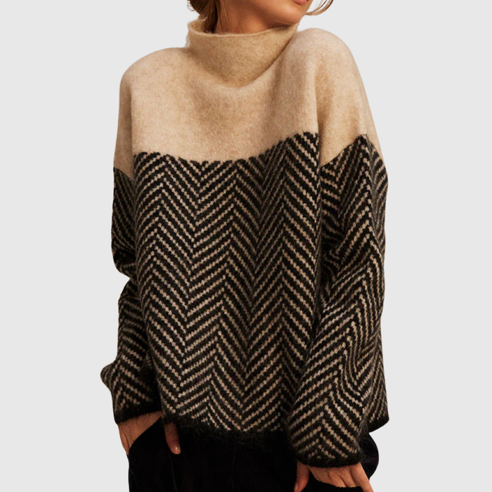 Pull Col Montant Chevron Sable