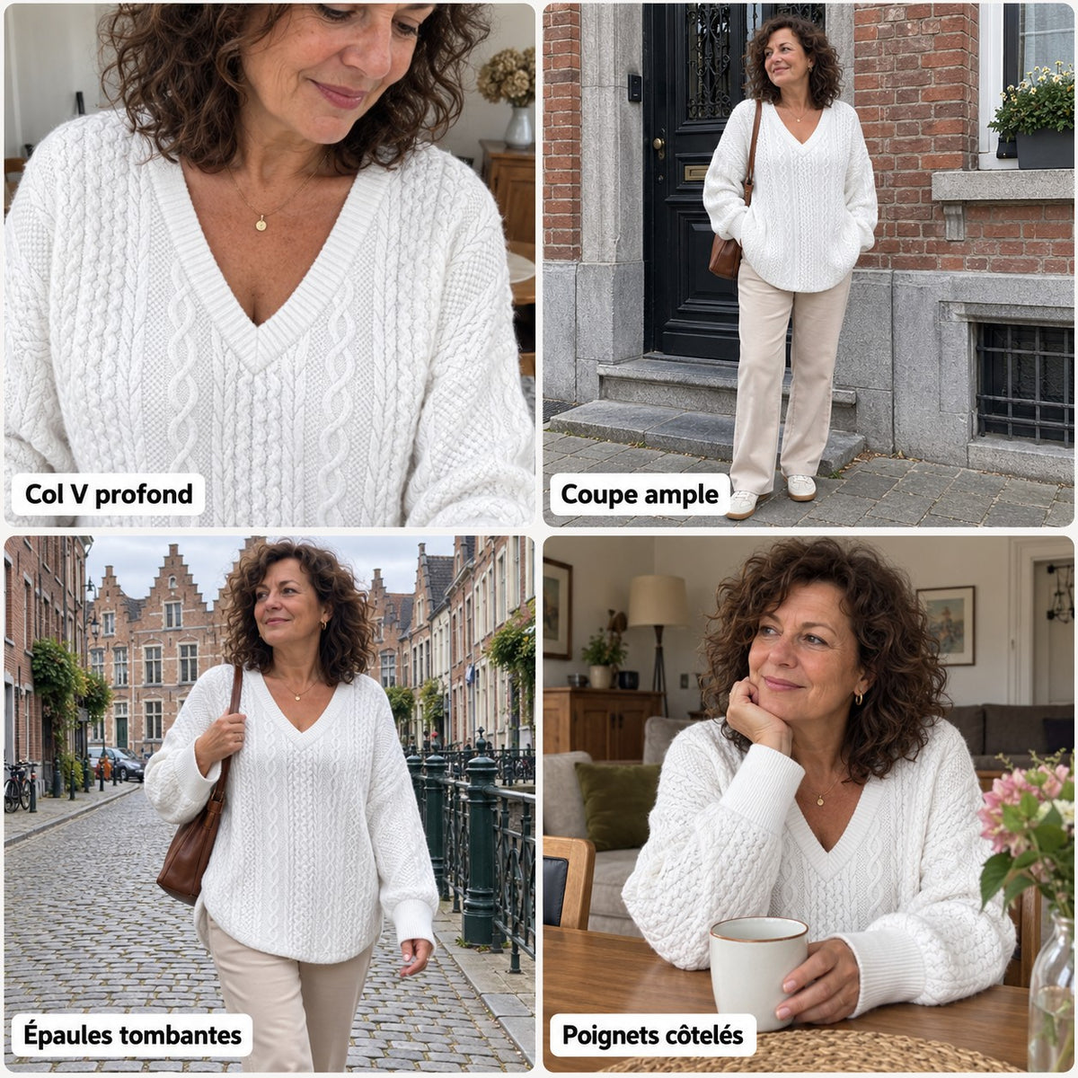 Valérie | Pull ample à torsades et col V profond