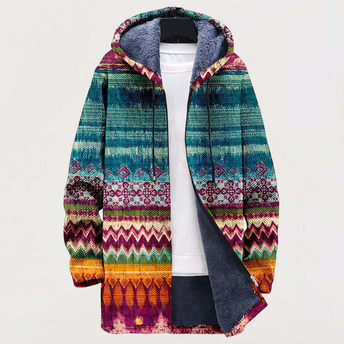 Veste à Capuche Motif Ethnique Rayé