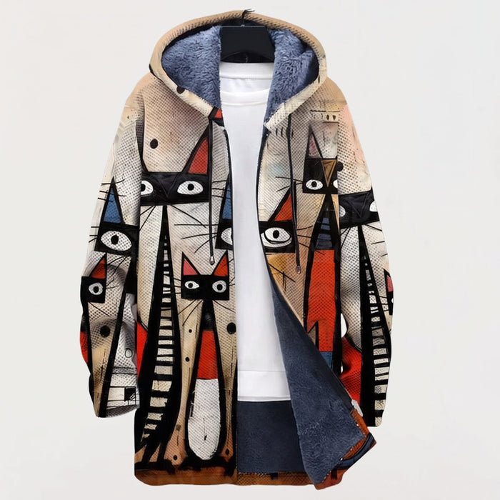 Veste à Capuche Chats Abstraits Beige