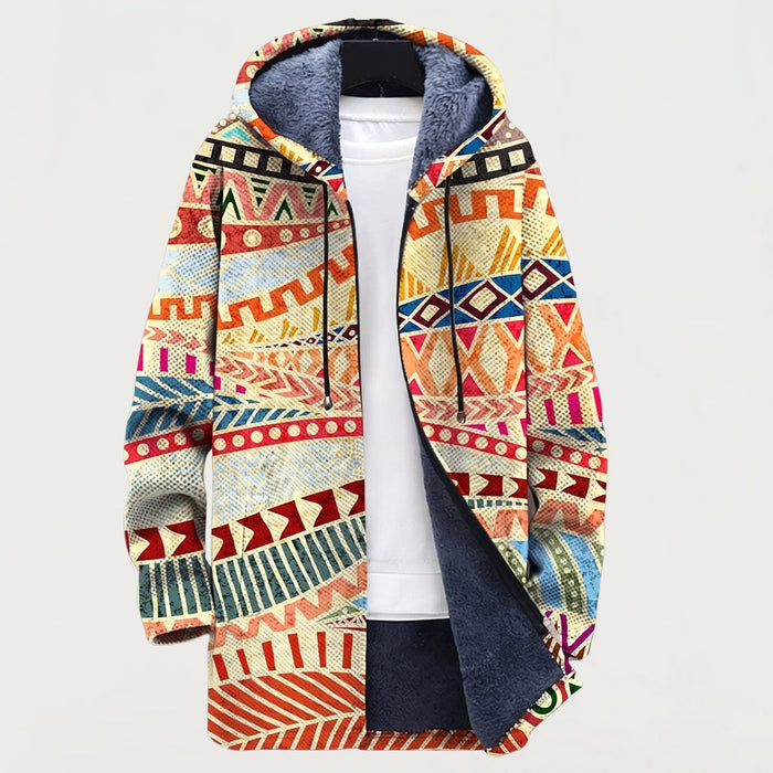 Veste à Capuche Motif Ethnique Beige