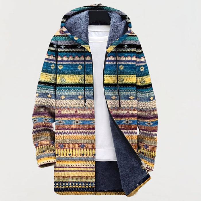 Manteau à Capuche Motif Tribal à Franges