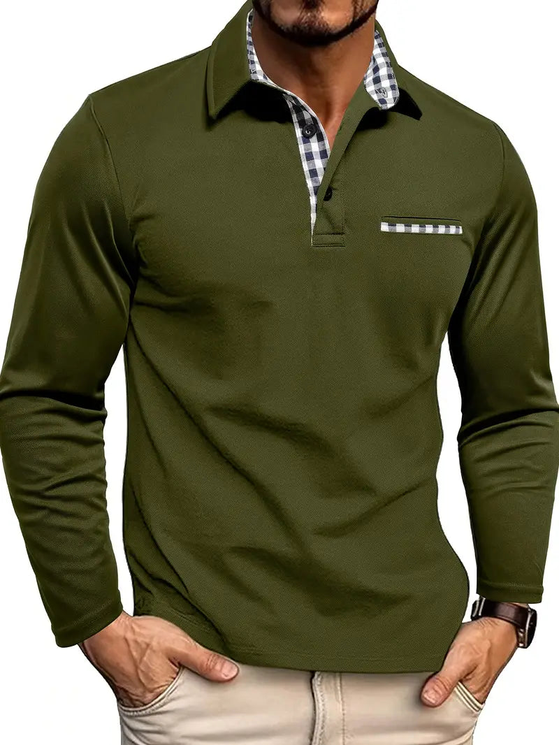 Men's Long Sleeve Polo with Check Collar