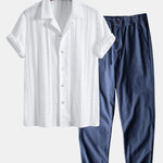 Ensemble — chemise cubaine texturée jacquard géométrique & pantalon en lin et coton