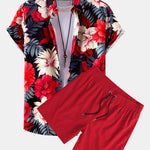 Ensemble — chemise à imprimé fleurs tropicales & short de bain uni à cordon