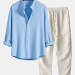 Ensemble — chemise côtelée à col officier et manches longues coupe ajustée & pantalon en lin