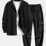 Ensemble — chemise en velours côtelé à col cubain & pantalon cargo de jogging en velours côtelé à cordon