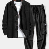 Ensemble — chemise en velours côtelé à col cubain & pantalon cargo de jogging en velours côtelé à cordon