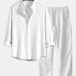 Ensemble — chemise côtelée à col officier et manches longues coupe ajustée & pantalon en lin