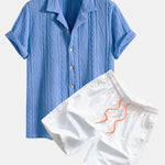 Ensemble — chemise cubaine texturée en maille géométrique & short de bain mi-long à cordon