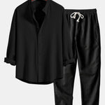 Ensemble — chemise côtelée à col officier et manches longues coupe ajustée & pantalon en lin