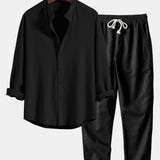 Ensemble — chemise côtelée à col officier et manches longues coupe ajustée & pantalon en lin